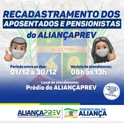 O ALIANÇAPREV dará início ao Recadastramento anual no período 01/12 à 30/12/21.